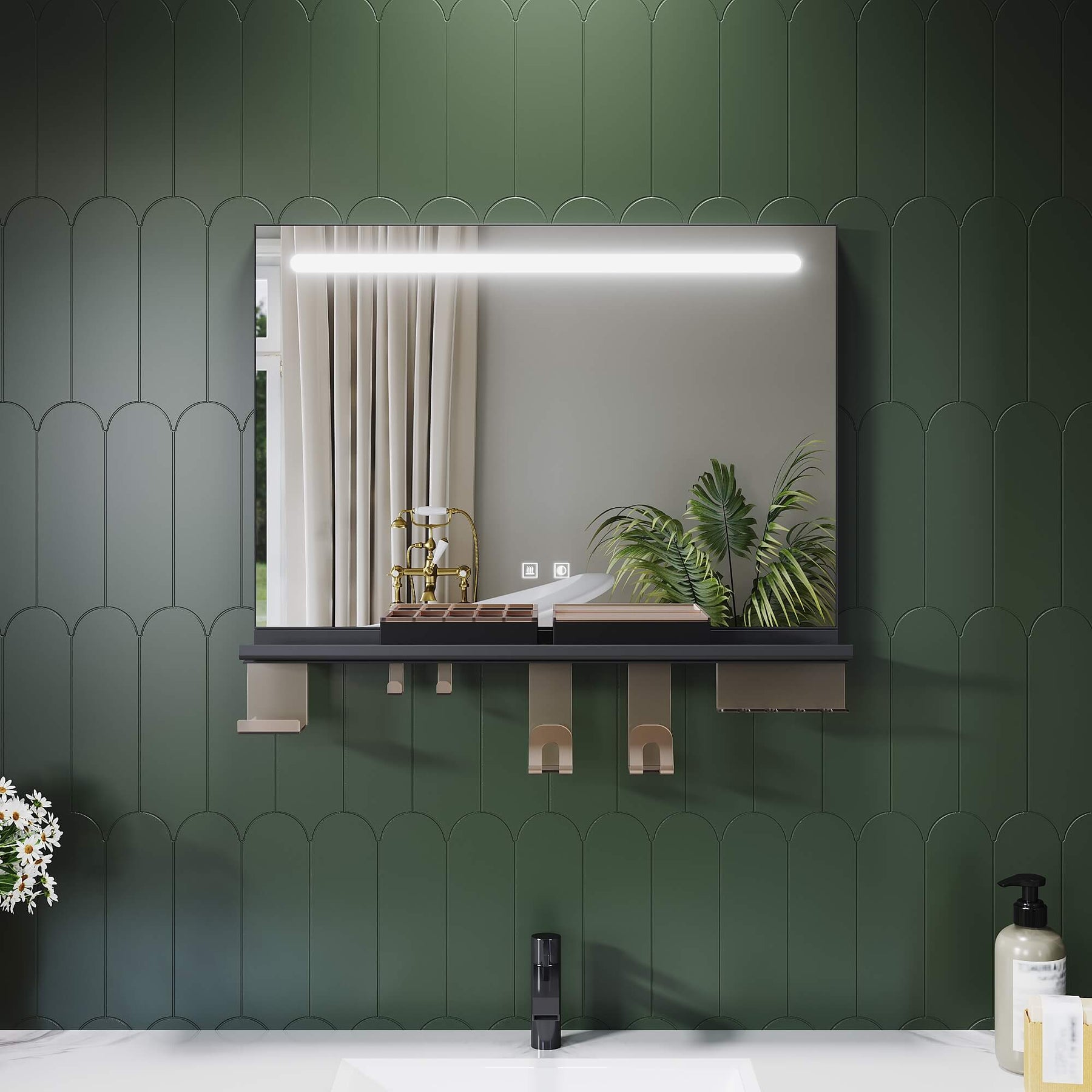 SONNI Badezimmerspiegel mit Beleuchtung 70x50 cm, LED Badspiegel mit Ablage, 3 einstellbare Lichtfarbe, Anti-Beschlag Wandspiegel mit Touchschalter