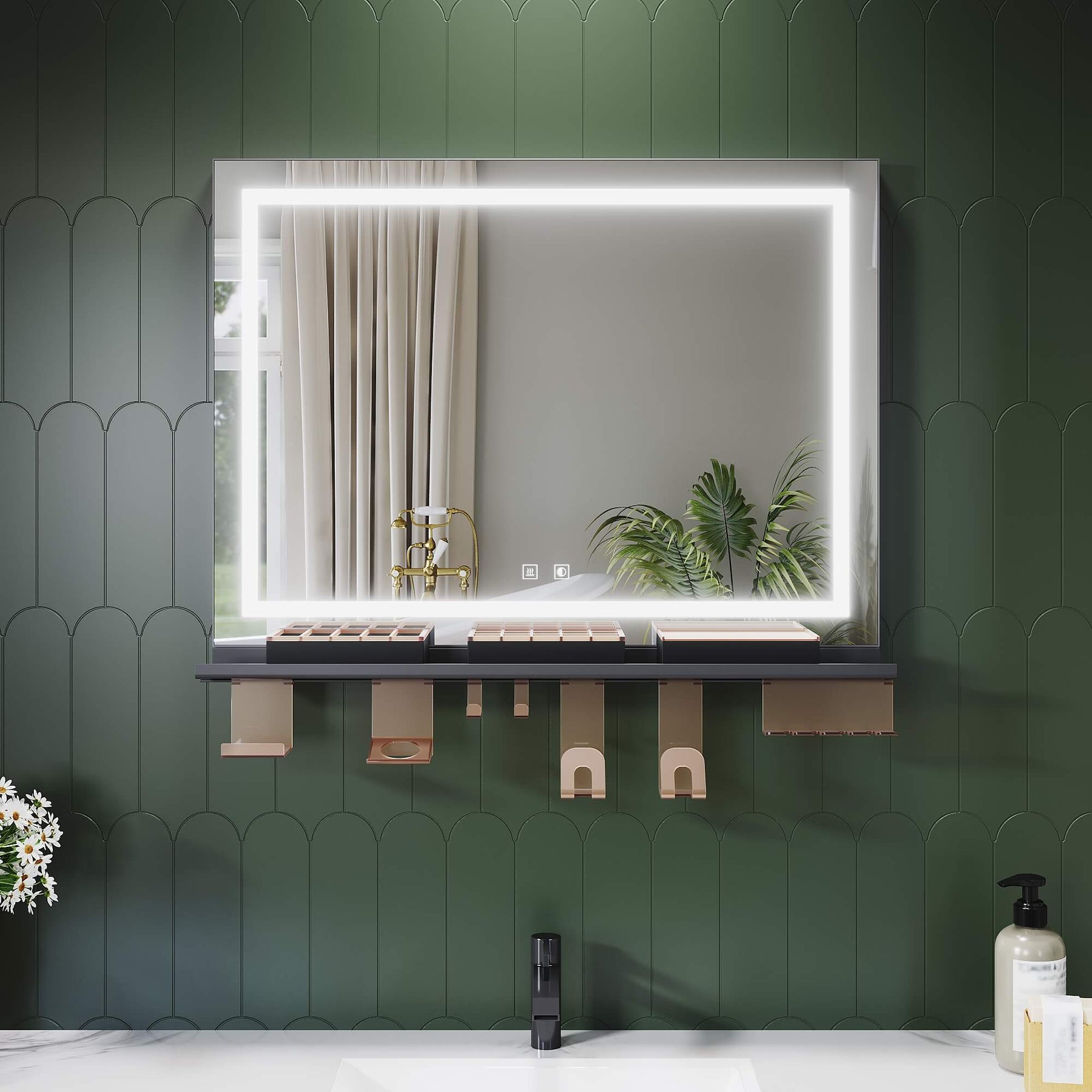 SONNI Badspiegel mit Beleuchtung & Ablage, Touch Badezimmerspiegel 3 Lichtfarben, Anti-Beschlag & Gedächtnisfunktion