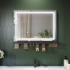 SONNI Badspiegel mit Beleuchtung & Ablage, Touch Badezimmerspiegel 3 Lichtfarben, Anti-Beschlag & Gedächtnisfunktion