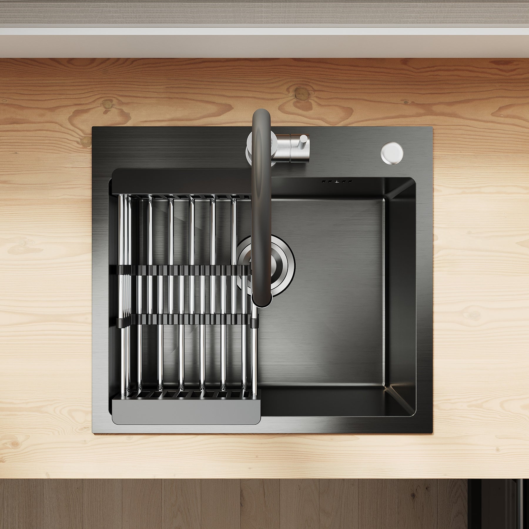 SONNI Küchenspüle Edelstahl mit Armatur Set, Spülbecken Schwarz 50 x 45 cm