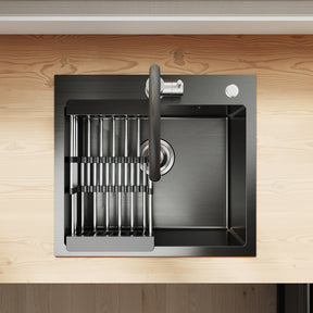 SONNI Küchenspüle Edelstahl mit Armatur Set, Spülbecken Schwarz 50 x 45 cm