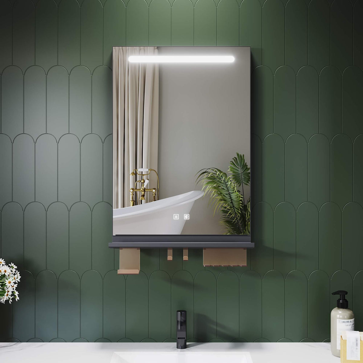 SONNI Badezimmerspiegel mit Beleuchtung 50x70 cm, LED Badspiegel mit Ablag, 3 einstellbare Lichtfarbe, Anti-Beschlag Wandspiegel mit Touchschalter