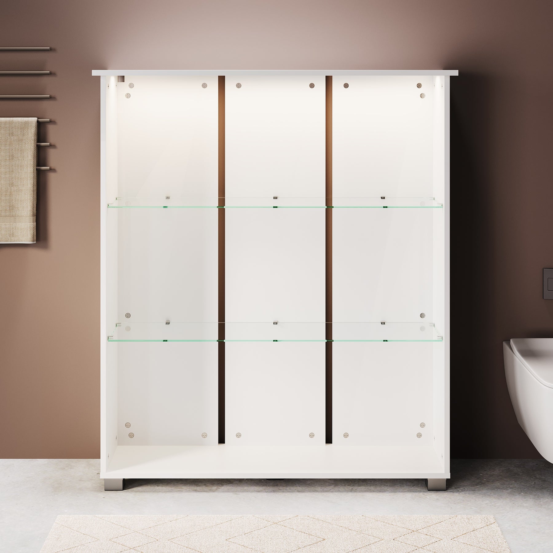 SONNI Badschrank mit LED-Sensoren,3 verstellbare Glasböden Badschrank mit 4 Kunststofffüßen 100 x 26 x 116 cm Weiß