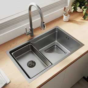 SONNI Waschbecken Küchenspüle 304 SUS Edelstahl, 70×43 cm, Einbauspüle mit 1 Becken,Wasserhahn,Unterbauspüle, mit Abtropfkorb und Dreieckigem Abfallsieb, Schmale Seite