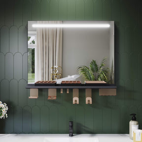 SONNI Badezimmerspiegel mit Beleuchtung 80x60 cm, LED Badspiegel mit Ablage, 3 einstellbare Lichtfarbe, Anti-Beschlag Wandspiegel mit Touchschalter