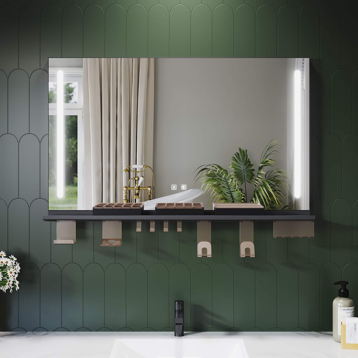 SONNI Badezimmerspiegel mit Beleuchtung 100x60 cm, LED Badspiegel mit Ablage, 3 einstellbare Lichtfarbe, Anti-Beschlag Wandspiegel mit Touchschalter