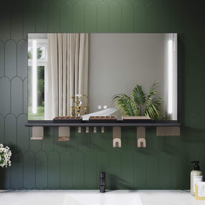 SONNI Badezimmerspiegel mit Beleuchtung 100x60 cm, LED Badspiegel mit Ablage, 3 einstellbare Lichtfarbe, Anti-Beschlag Wandspiegel mit Touchschalter