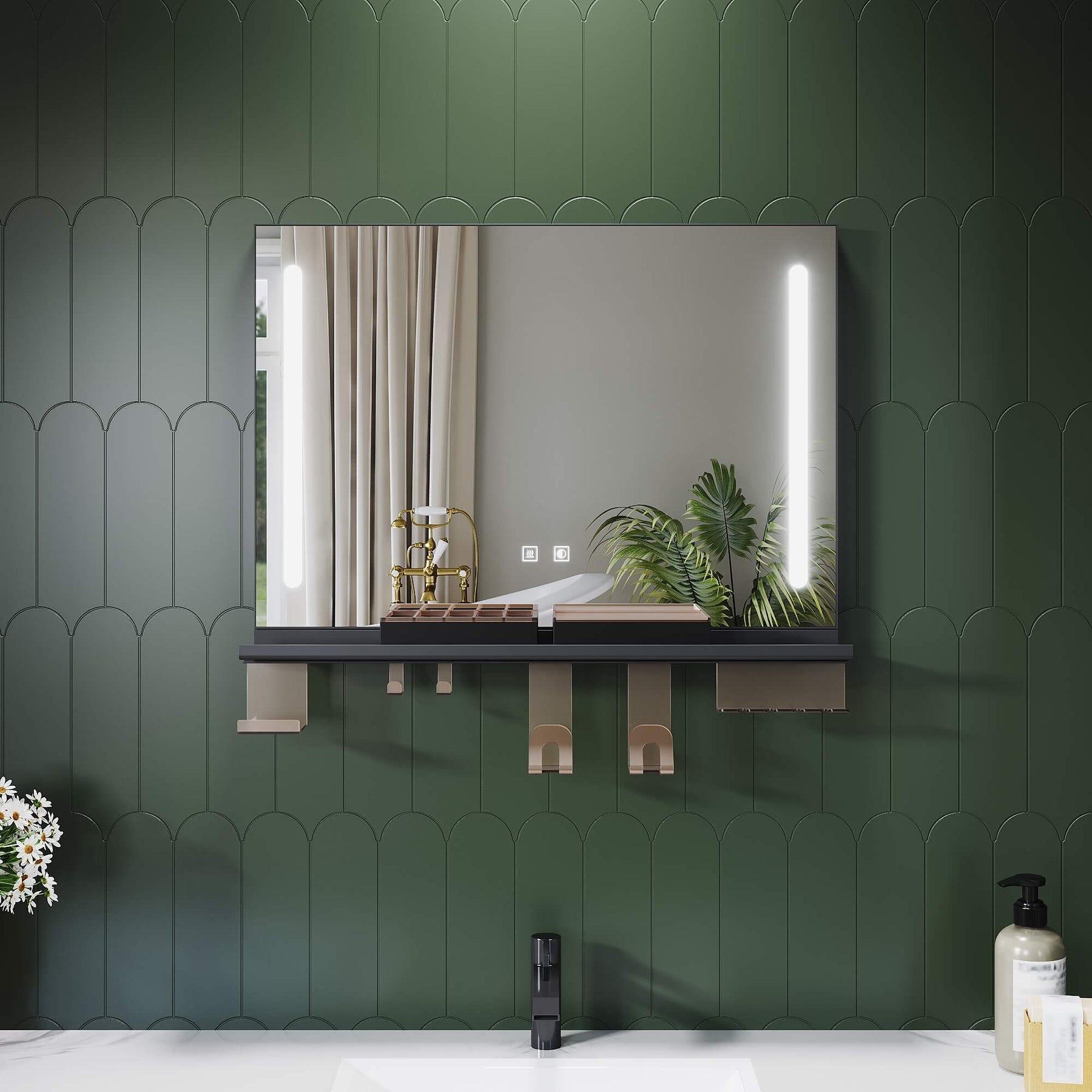 SONNI LED Badspiegel 70x50cm mit Ablage, Touch Badezimmerspiegel 3 Lic