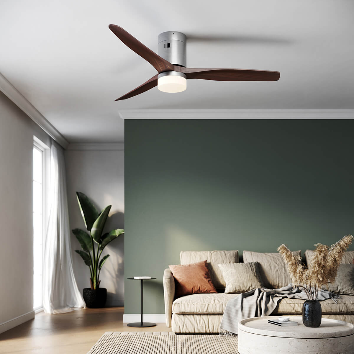 SONNI Deckenventilator mit Beleuchtung und Fernbedienung, 132 cm/, 5 Geschwindigkeiten, 3-Farben-Licht, DC-Motor/35W, Leise, Sommer-Winterbetrieb