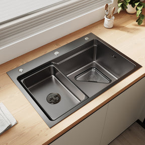 SONNI Waschbecken Küchenspüle 304 SUS Edelstahl, 70×48 cm, Einbauspüle mit 1 Becken, Unterbauspüle, mit Abtropfkorb und Dreieckigem Abfallsieb, 3-Loch Breitkante - Sonni Sanitär GmbH