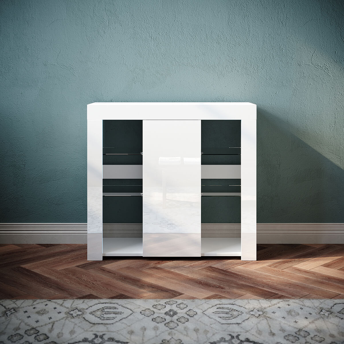 SONNI Sideboard, Küchenschrank, mit LED Beleuchtung(12 Farben können eingestellt Werden) Weiß Hochglanz Aufbewahrungsschrank, für Küche,Wohnzimmer,Esszimmer - Sonni Sanitär GmbH