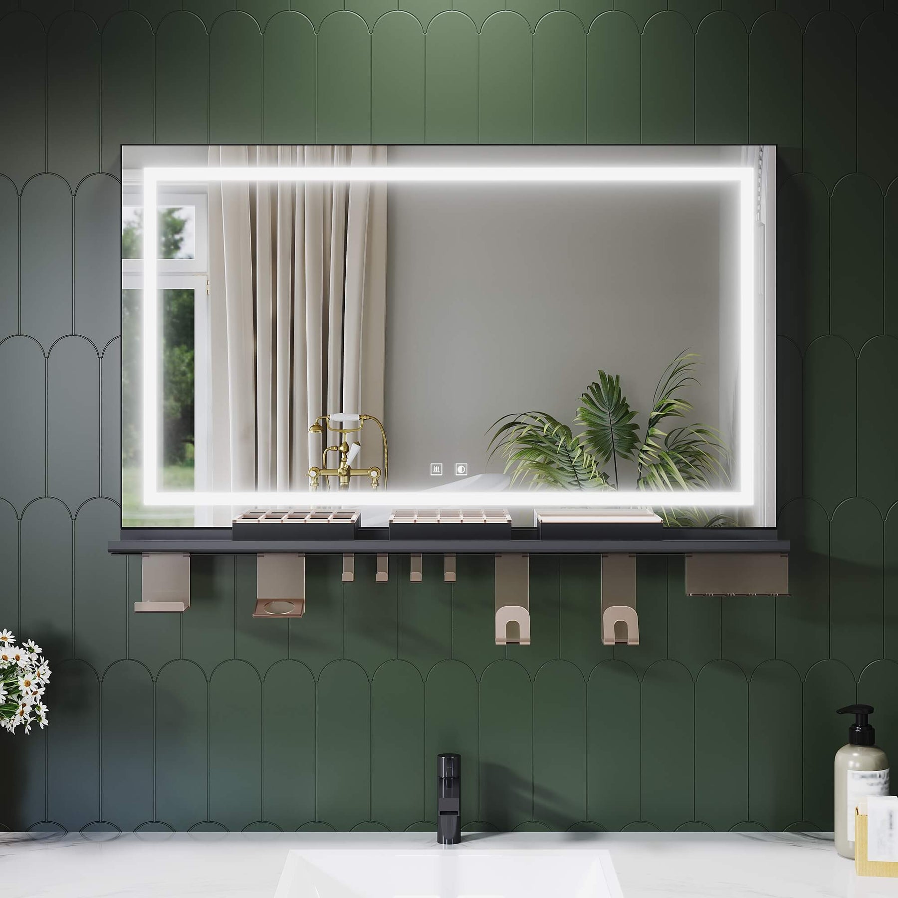 SONNI Badspiegel mit Beleuchtung 100x60cm +  Ablage, Touch Badezimmerspiegel 3 Lichtfarben, Anti-Beschlag & Gedächtnisfunktion