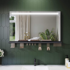 SONNI Badezimmerspiegel mit Beleuchtung 100x60 cm, LED Badspiegel mit Ablage, 3 einstellbare Lichtfarbe, Anti-Beschlag Wandspiegel mit Touchschalter