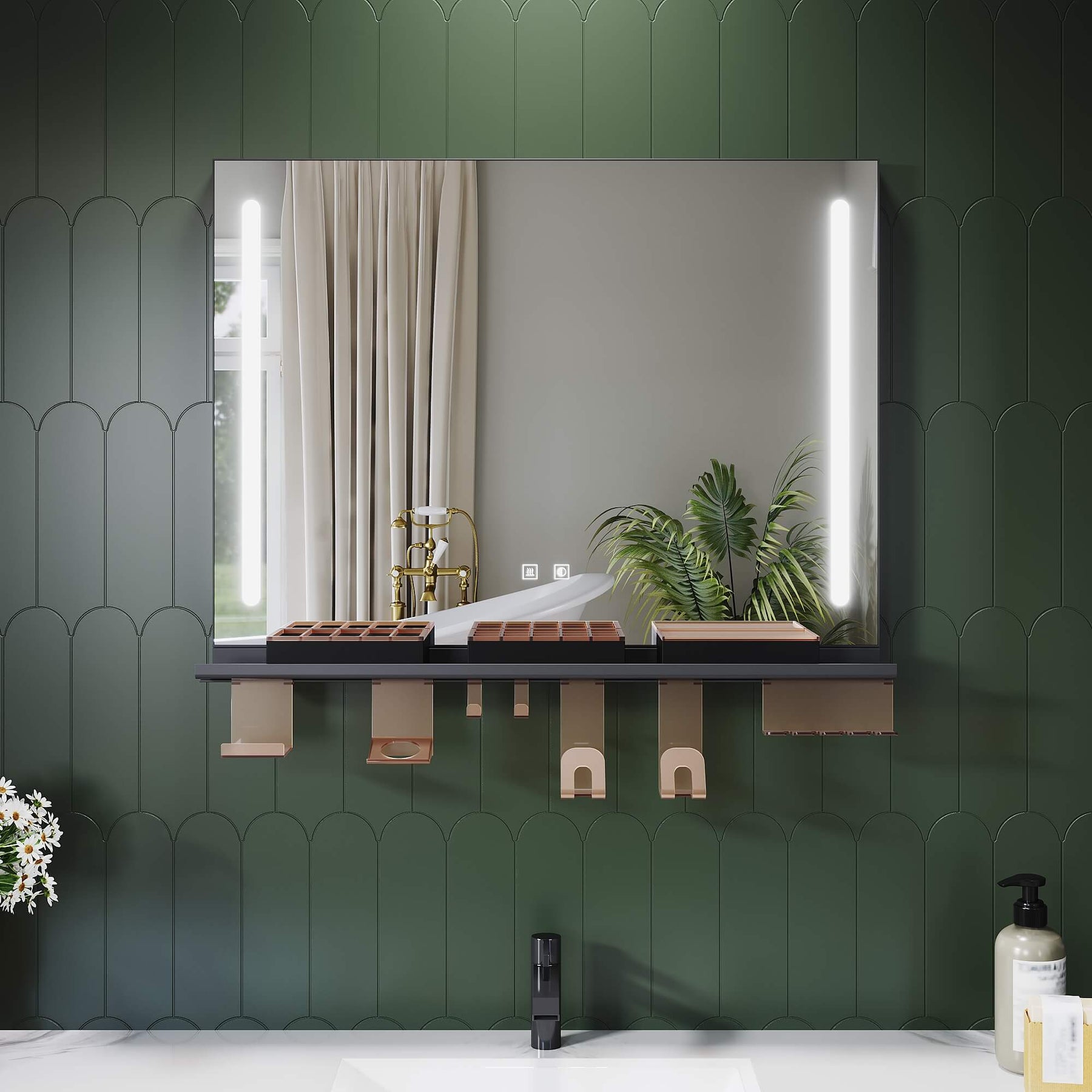 SONNI Badezimmerspiegel mit Beleuchtung 80x60 cm, LED Badspiegel mit Ablage, 3 einstellbare Lichtfarbe, Anti-Beschlag Wandspiegel mit Touchschalter