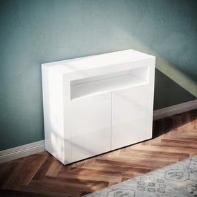 SONNI Kommode Sideboard mit LED Beleuchtung Weiß Hochglanz Wohnzimmermöbel Wohnzimmerschrank Standschrank