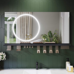 SONNI Badezimmerspiegel mit Beleuchtung 120x60 cm, LED Badspiegel mit Ablage, 3 einstellbare Lichtfarbe + Anti-Beschlag + Touchschalter, Ablage mit Handyhalter + Haken + Zahnbürstenhalte