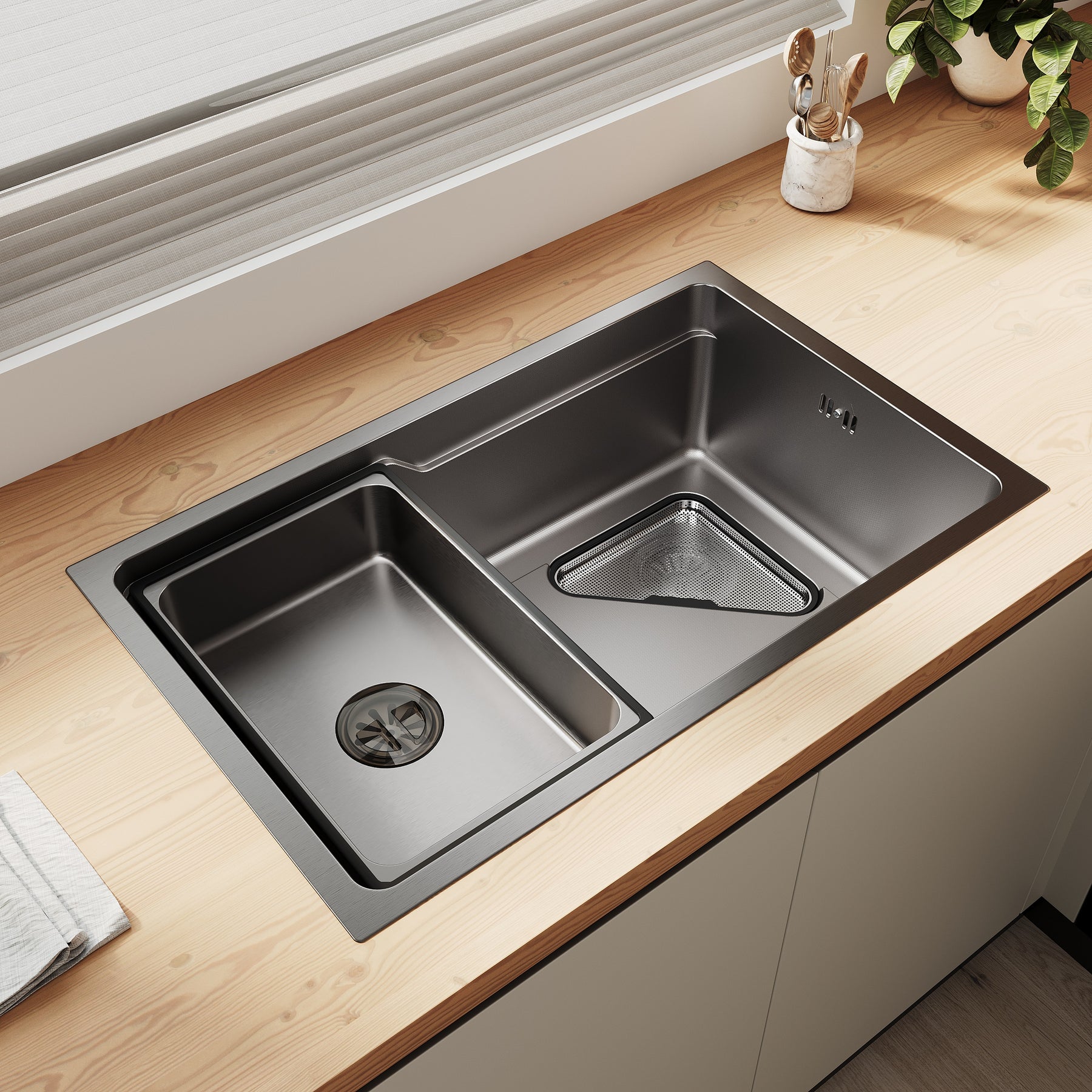 SONNI Waschbecken Küchenspüle 304 SUS Edelstahl, 70×43 cm, Einbauspüle mit 1 Becken, Unterbauspüle, mit Abtropfkorb und Dreieckigem Abfallsieb, Schmale Seite - Sonni Sanitär GmbH