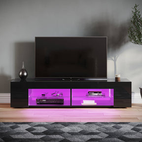 SONNI TV Board Lowboard Unterschrank Hochglanz Glasböden mit LED Beleuchtung Schwarz