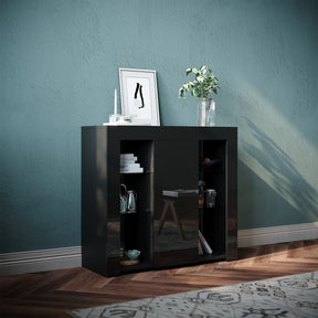 SONNI Kommode Sideboard mit LED Beleuchtung Schwarz Hochglanz Wohnzimmermöbel Wohnzimmerschrank Standschrank