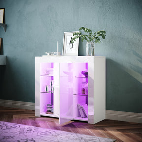 SONNI Sideboard, Küchenschrank, mit LED Beleuchtung(12 Farben können eingestellt Werden) Weiß Hochglanz Aufbewahrungsschrank, für Küche,Wohnzimmer,Esszimmer