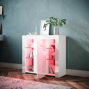 SONNI Sideboard, Küchenschrank, mit LED Beleuchtung(12 Farben können eingestellt Werden) Weiß Hochglanz Aufbewahrungsschrank, für Küche,Wohnzimmer,Esszimmer