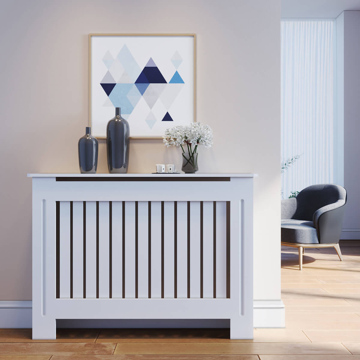 SONNI Heizkörperverkleidung Weiß Abdeckung Heizungsverkleidung Heizkörper MDF 112cm*19cm*81cm - Sonni Sanitär GmbH