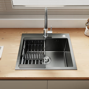 SONNI Küchenspüle Edelstahl mit Armatur Set, Spülbecken Schwarz 50 x 45 cm