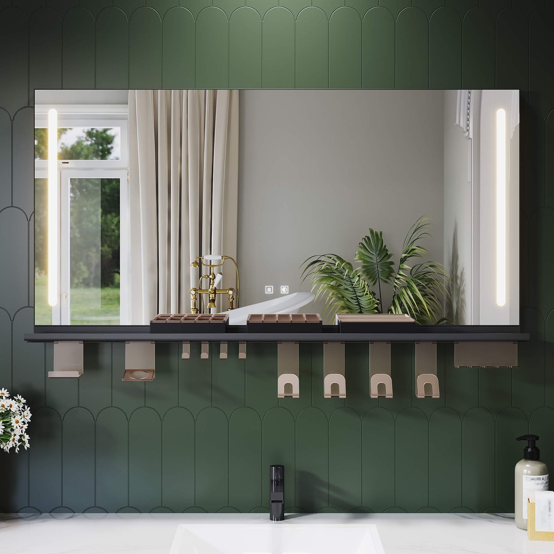 SONNI Badezimmerspiegel mit Beleuchtung 120x60 cm, LED Badspiegel mit Ablage, 3 einstellbare Lichtfarbe, Anti-Beschlag Wandspiegel mit Touchschalter