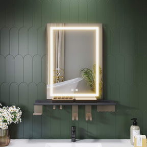 SONNI Badspiegel mit Beleuchtung 50x70cm mit Ablage, Touch Badezimmerspiegel 3 Lichtfarben, Anti-Beschlag & Gedächtnisfunktion