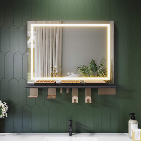 SONNI Badspiegel mit Beleuchtung & Ablage, Touch Badezimmerspiegel 3 Lichtfarben, Anti-Beschlag & Gedächtnisfunktion