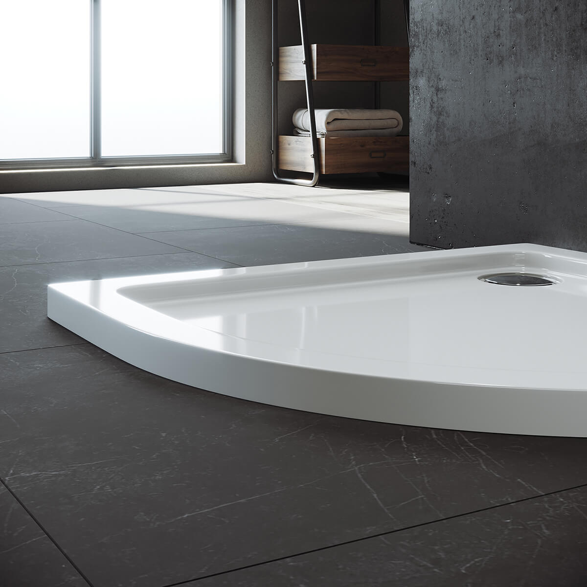 SONNI Oval Duschtasse  Niedrigprofil Duschwanne mit 550 mm Radius, Extra Flach, ABS-Acryl-Paneel, Inklusive Ablaufgarnitur - Sonni Sanitär GmbH