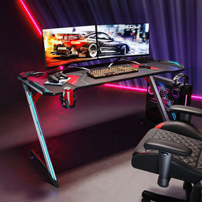 SONNI Gaming Schreibtisch mit LED 120cm Gaming Tisch RGB Gaming Schreibtisch Ergonomischer Tisch Gamer Tisch mit Getränkehalterung und Kopfhörerhaken Schwarz PC Tisch Klein