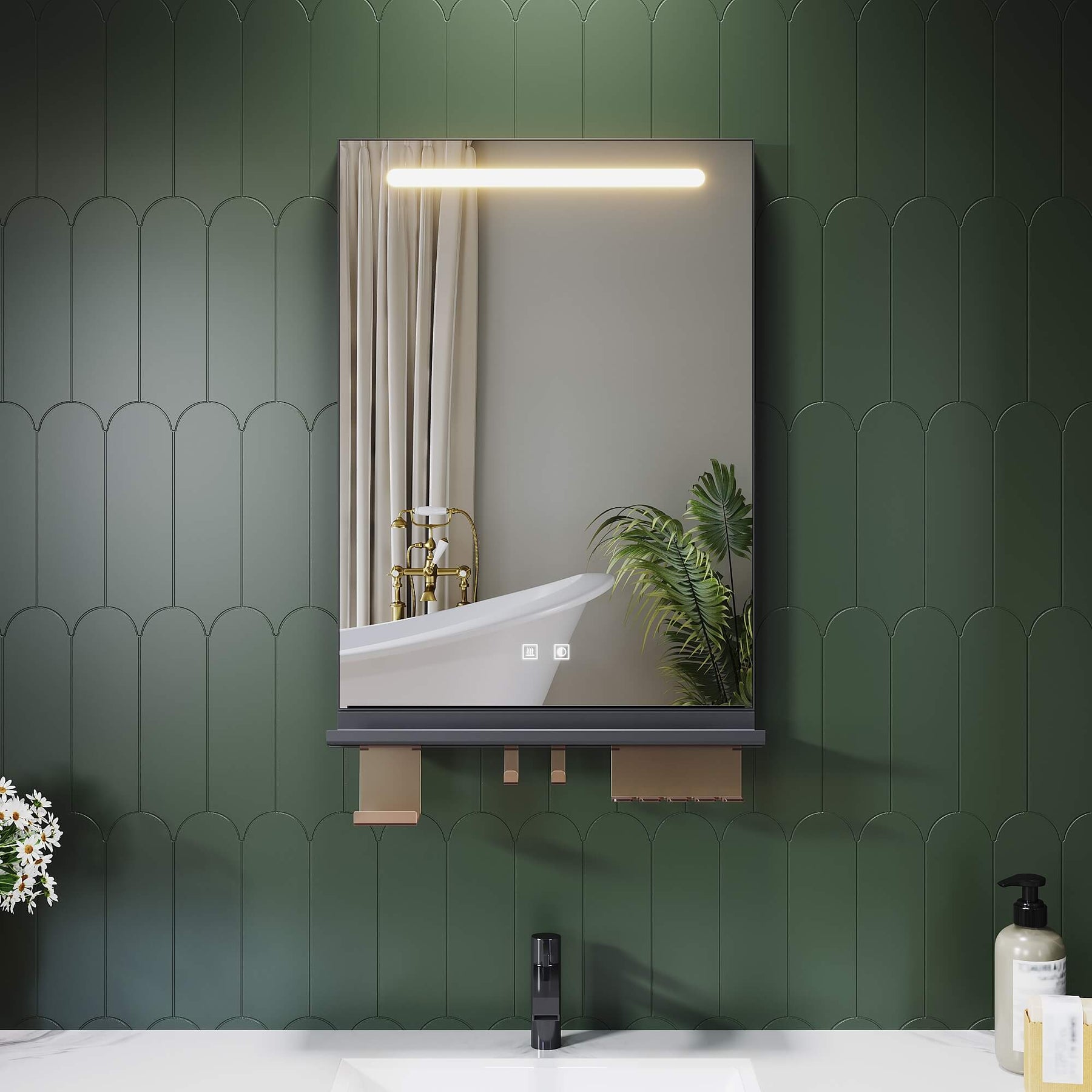 SONNI Badezimmerspiegel mit Beleuchtung 50x70 cm, LED Badspiegel mit Ablag, 3 einstellbare Lichtfarbe, Anti-Beschlag Wandspiegel mit Touchschalter