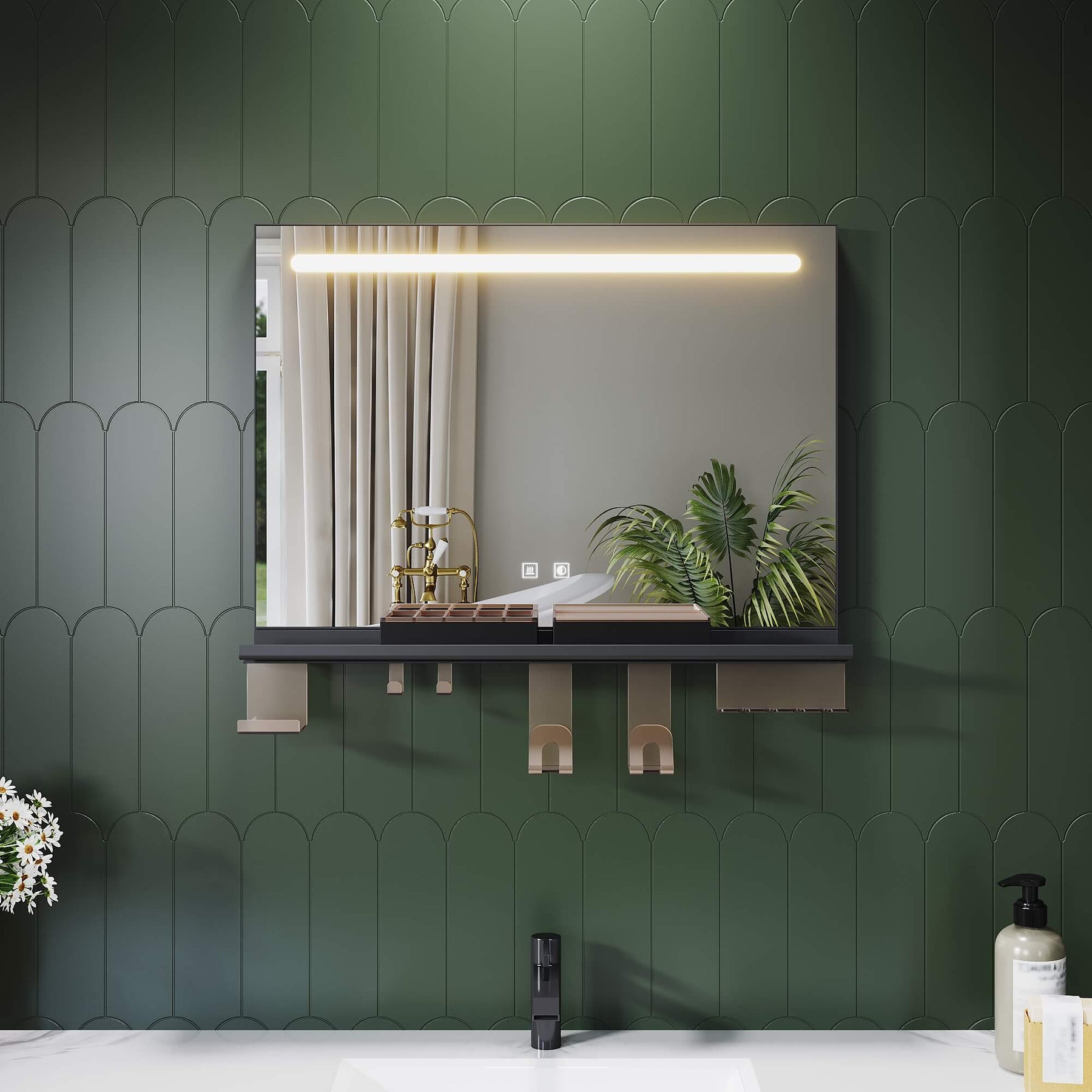 SONNI Badezimmerspiegel mit Beleuchtung 70x50 cm, LED Badspiegel mit Ablage, 3 einstellbare Lichtfarbe, Anti-Beschlag Wandspiegel mit Touchschalter