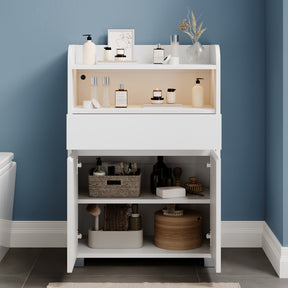 SONNI Badezimmer-Beistelltisch mit Touch-LED, 1 Schublade 2 Türen ausziehbarer Einlegeboden Aufbewahrungsmöbel 56 x 30 x 82 cm Weiß