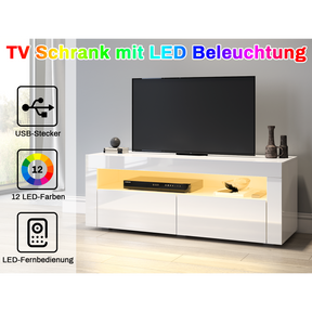SONNI TV Board Lowboard Unterschrank Hochglanz Glasböden mit LED Beleuchtung