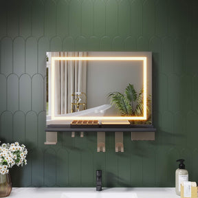 SONNI Badspiegel mit Beleuchtung 70x50cm + Ablage, Touch Badezimmerspiegel 3 Lichtfarben, Anti-Beschlag & Gedächtnisfunktion