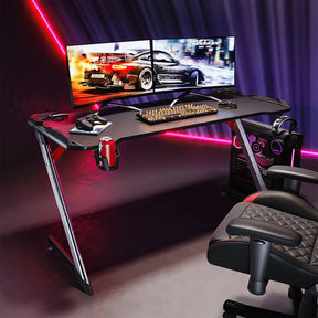 SONNI Gaming Schreibtisch mit LED 120cm Gaming Tisch RGB Gaming Schreibtisch Ergonomischer Tisch Gamer Tisch mit Getränkehalterung und Kopfhörerhaken Schwarz PC Tisch Klein