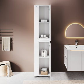 SONNI Badezimmerschrank mit Touch-LED-Beleuchtung, weißer Unterschrank mit 2 rechts öffnenden Türen und verstellbaren Einlegeböden, Geschlossen & Offenes Fach