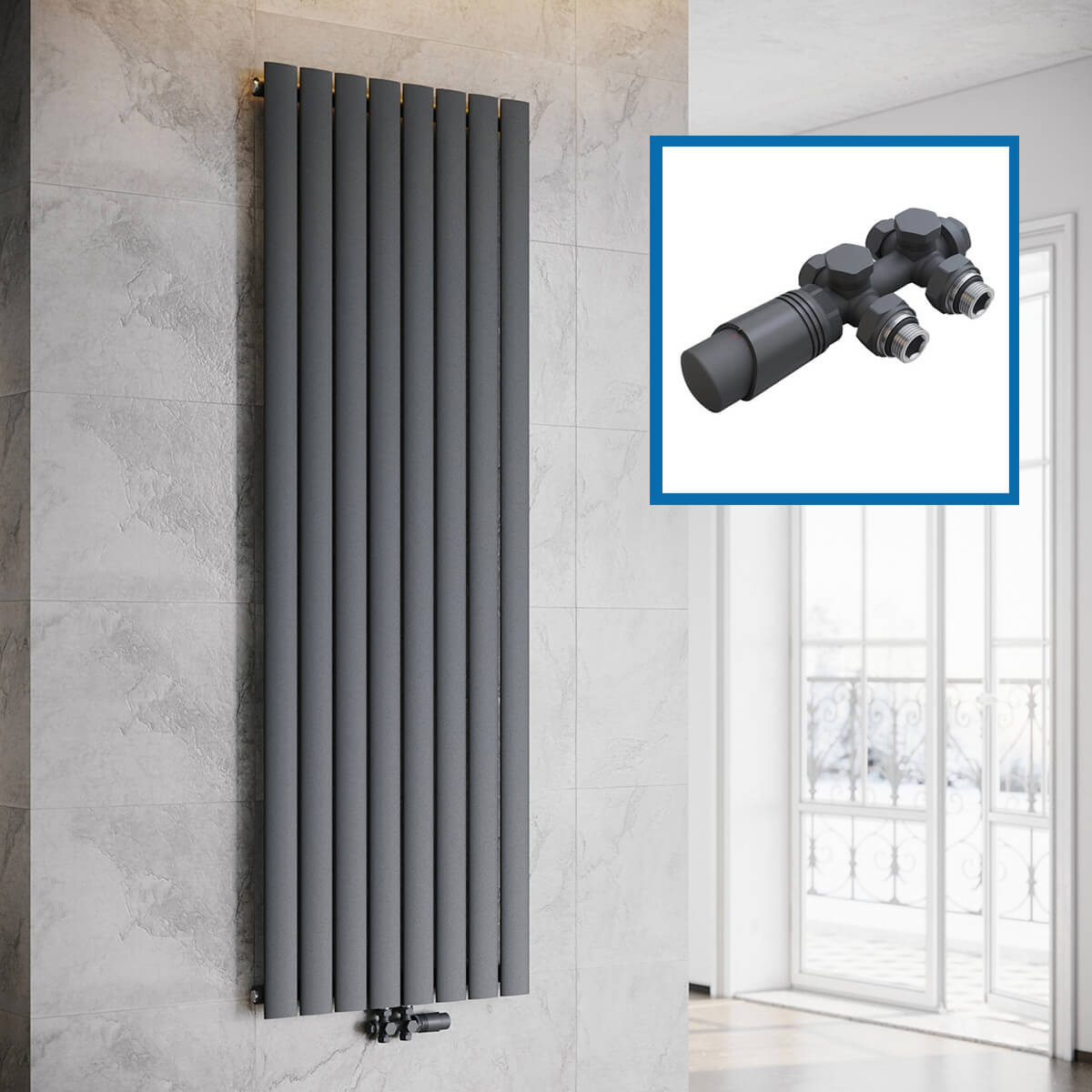 SONNI Flach Heizkörper Paneelheizkörper Wandheizung Mittelanschluss 1800*616mm Anthrazit ohne/mit Mutiblock - Sonni Sanitär GmbH