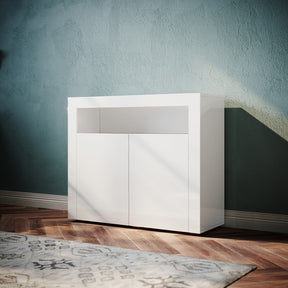 SONNI Kommode Sideboard mit LED Beleuchtung Weiß Hochglanz Wohnzimmermöbel Wohnzimmerschrank Standschrank