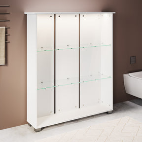 SONNI Badschrank mit LED-Sensoren,3 verstellbare Glasböden Badschrank mit 4 Kunststofffüßen 100 x 26 x 116 cm Weiß