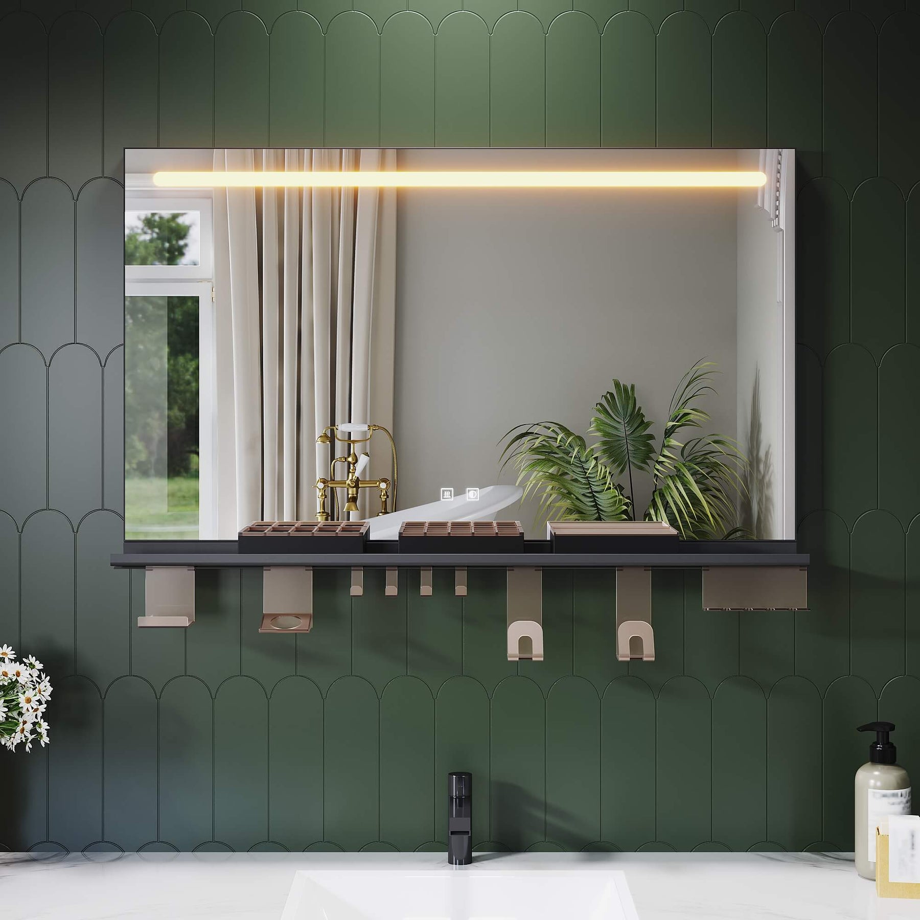 SONNI Badezimmerspiegel mit Beleuchtung 100x60 cm, LED Badspiegel mit Ablage, 3 einstellbare Lichtfarbe, Anti-Beschlag Wandspiegel mit Touchschalter