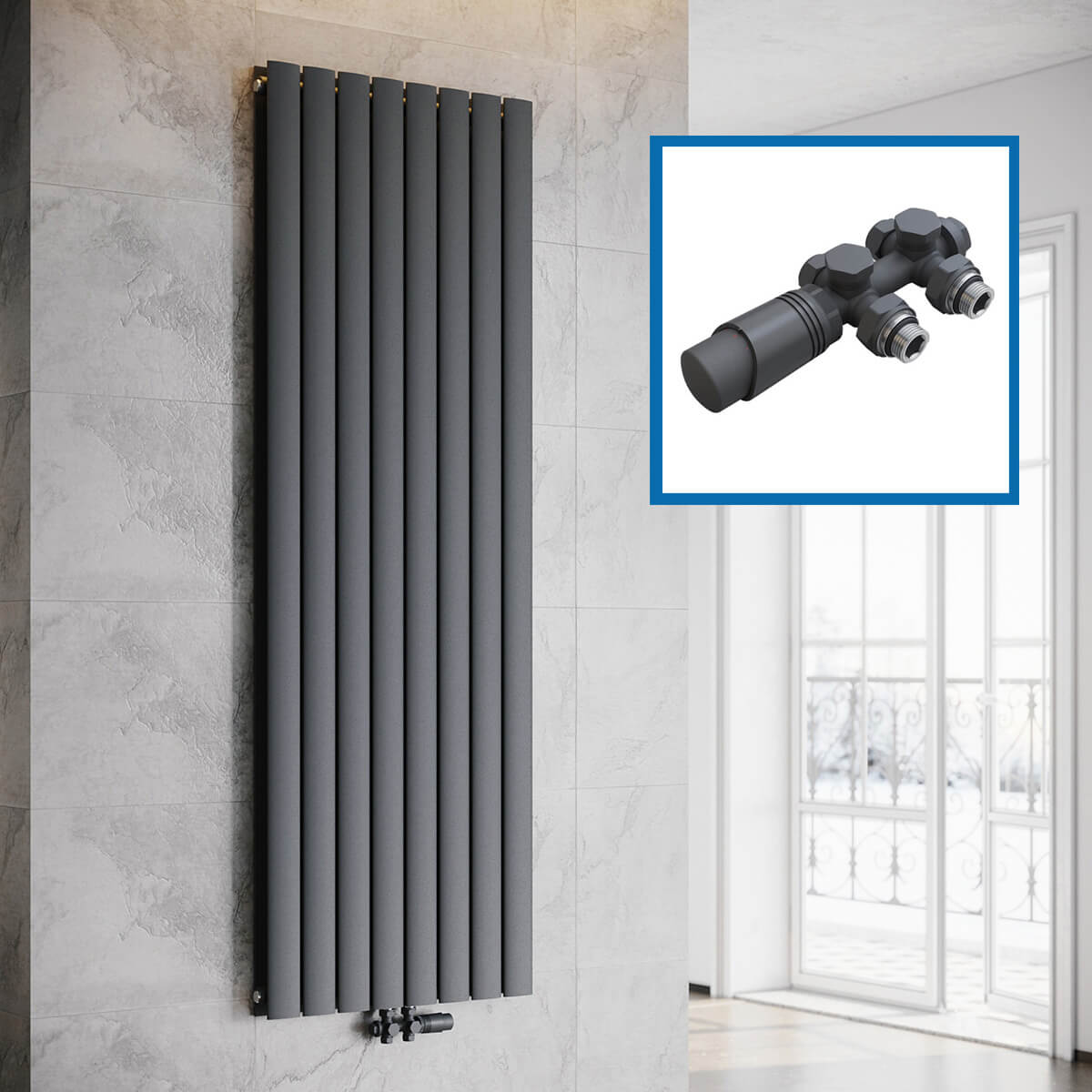 SONNI Flach Heizkörper Paneelheizkörper Wandheizung Mittelanschluss 1800*616mm Anthrazit ohne/mit Mutiblock - Sonni Sanitär GmbH