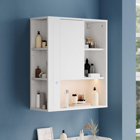 SONNI Wand-Badezimmerschrank mit LED-Sensor, Badschrank zur Wandmontage mit Tür und offenen Fächern 60 x 23 x 70 cm Weiß