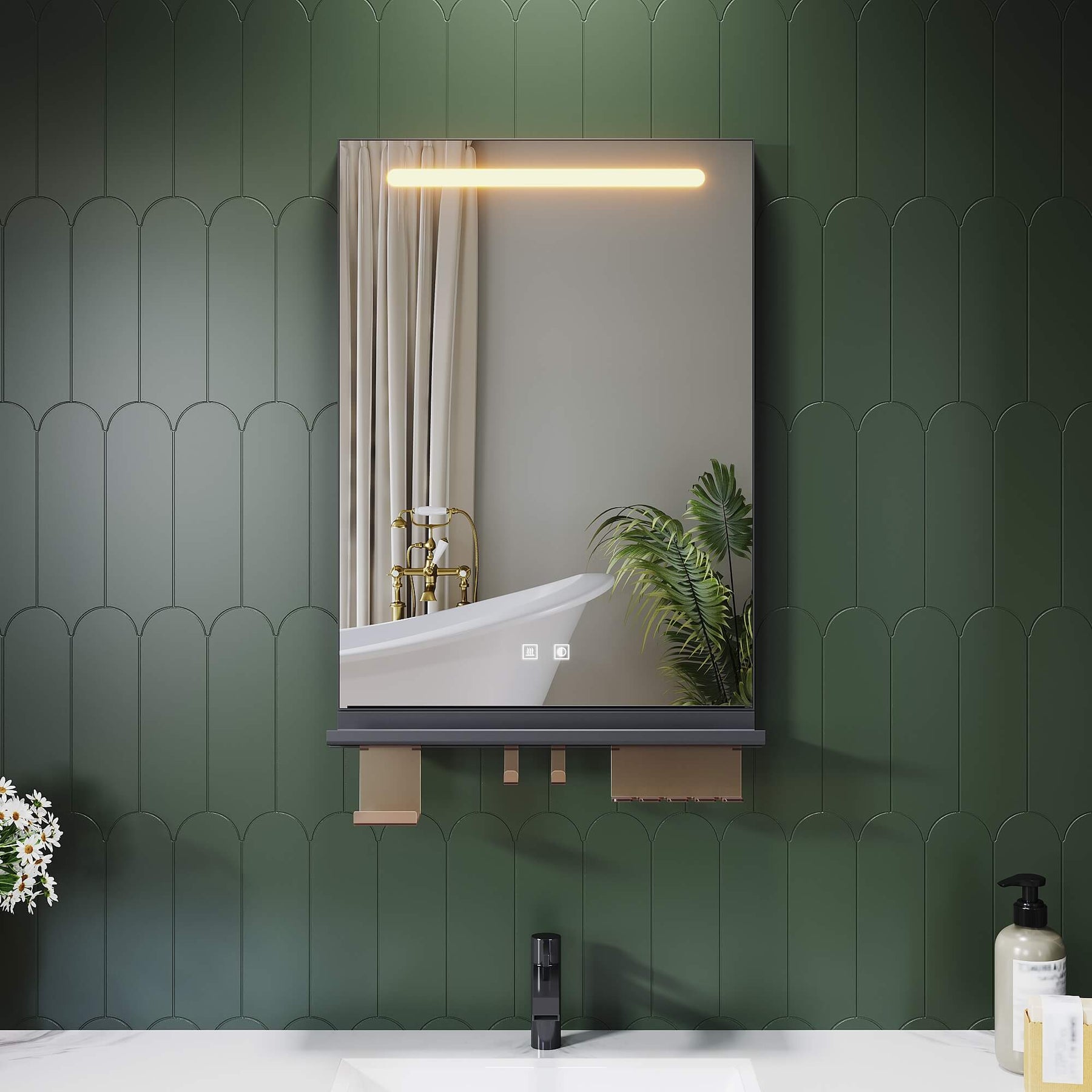 SONNI Badezimmerspiegel mit Beleuchtung 50x70 cm, LED Badspiegel mit Ablag, 3 einstellbare Lichtfarbe, Anti-Beschlag Wandspiegel mit Touchschalter