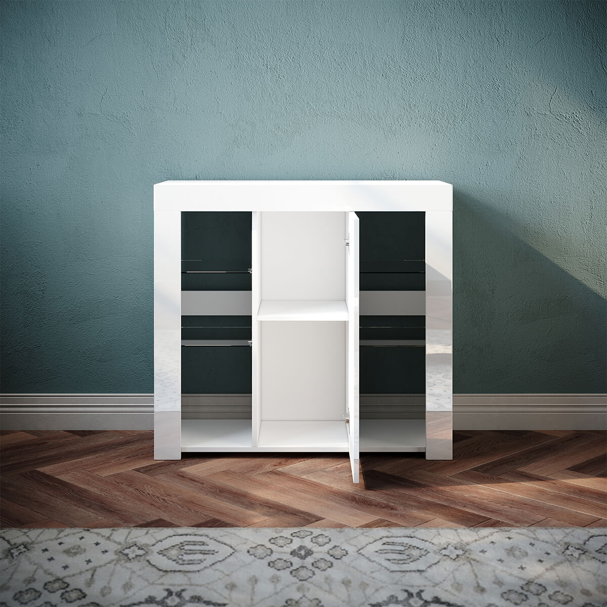 SONNI Sideboard, Küchenschrank, mit LED Beleuchtung(12 Farben können eingestellt Werden) Weiß Hochglanz Aufbewahrungsschrank, für Küche,Wohnzimmer,Esszimmer - Sonni Sanitär GmbH