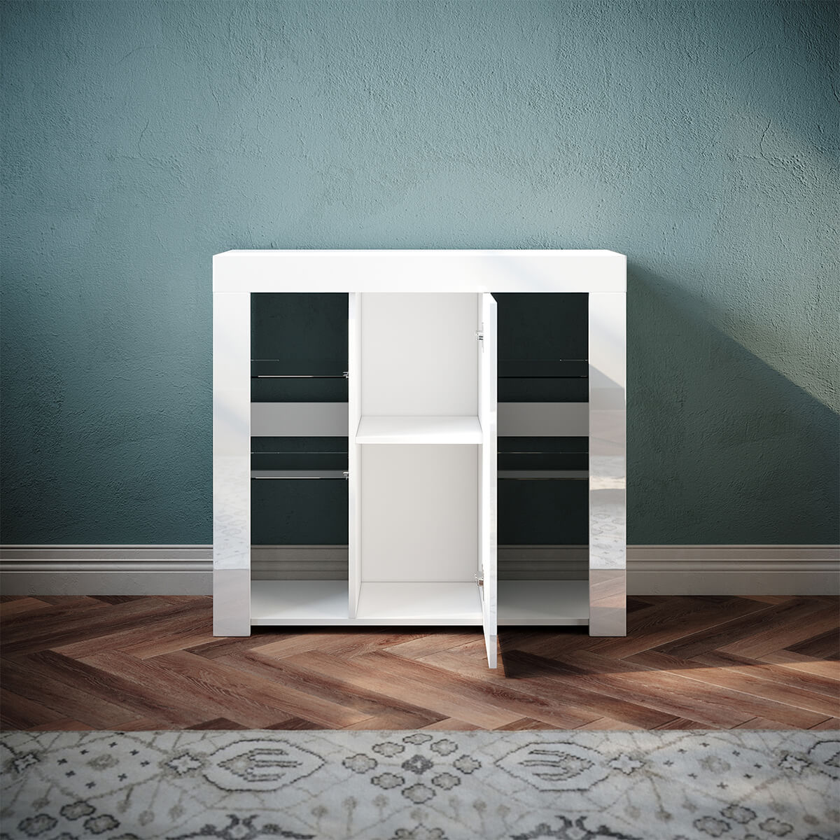 SONNI Sideboard, Küchenschrank, mit LED Beleuchtung(12 Farben können eingestellt Werden) Weiß Hochglanz Aufbewahrungsschrank, für Küche,Wohnzimmer,Esszimmer