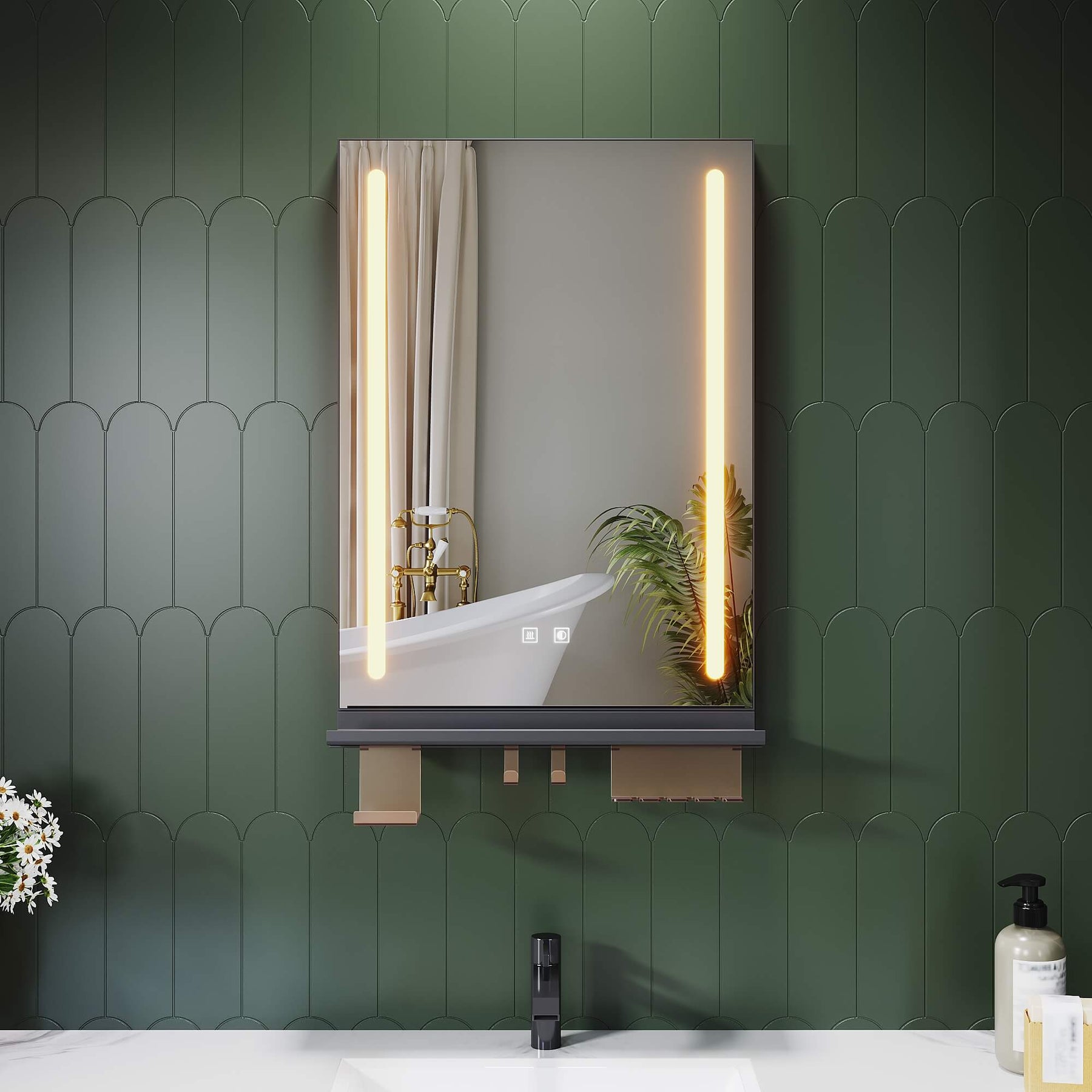 SONNI LED Badspiegel 50x70cm mit Ablage, Touch Badezimmerspiegel 3 Lic