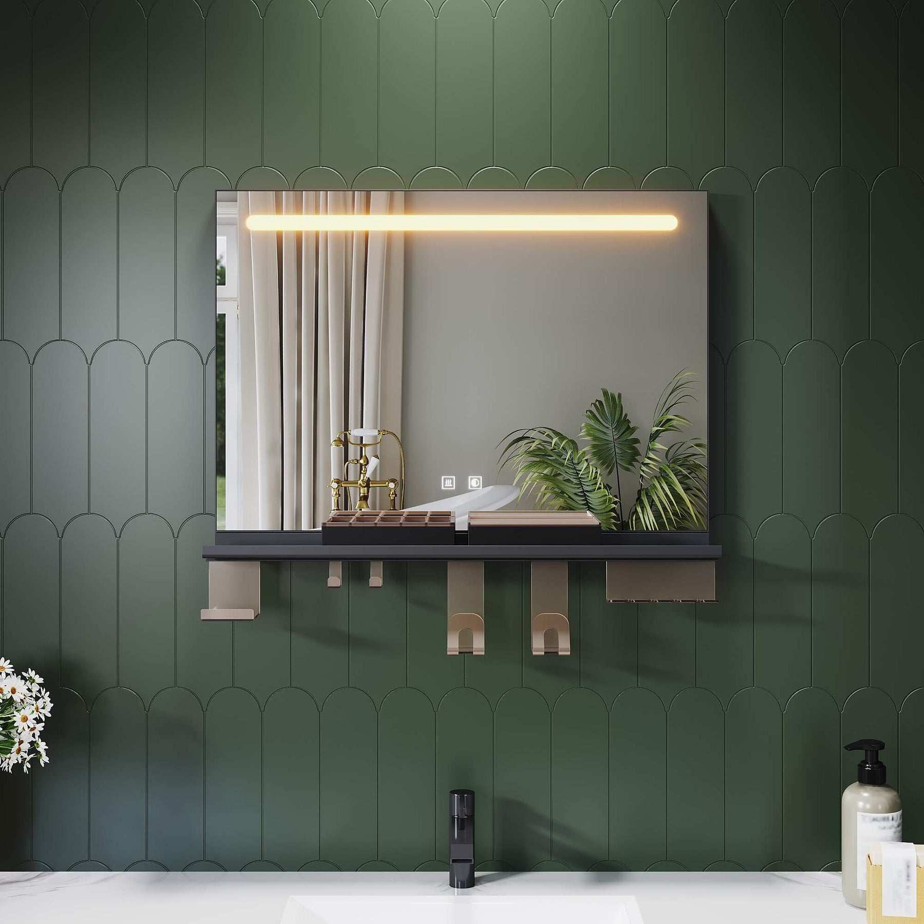 SONNI Badezimmerspiegel mit Beleuchtung 70x50 cm, LED Badspiegel mit Ablage, 3 einstellbare Lichtfarbe, Anti-Beschlag Wandspiegel mit Touchschalter